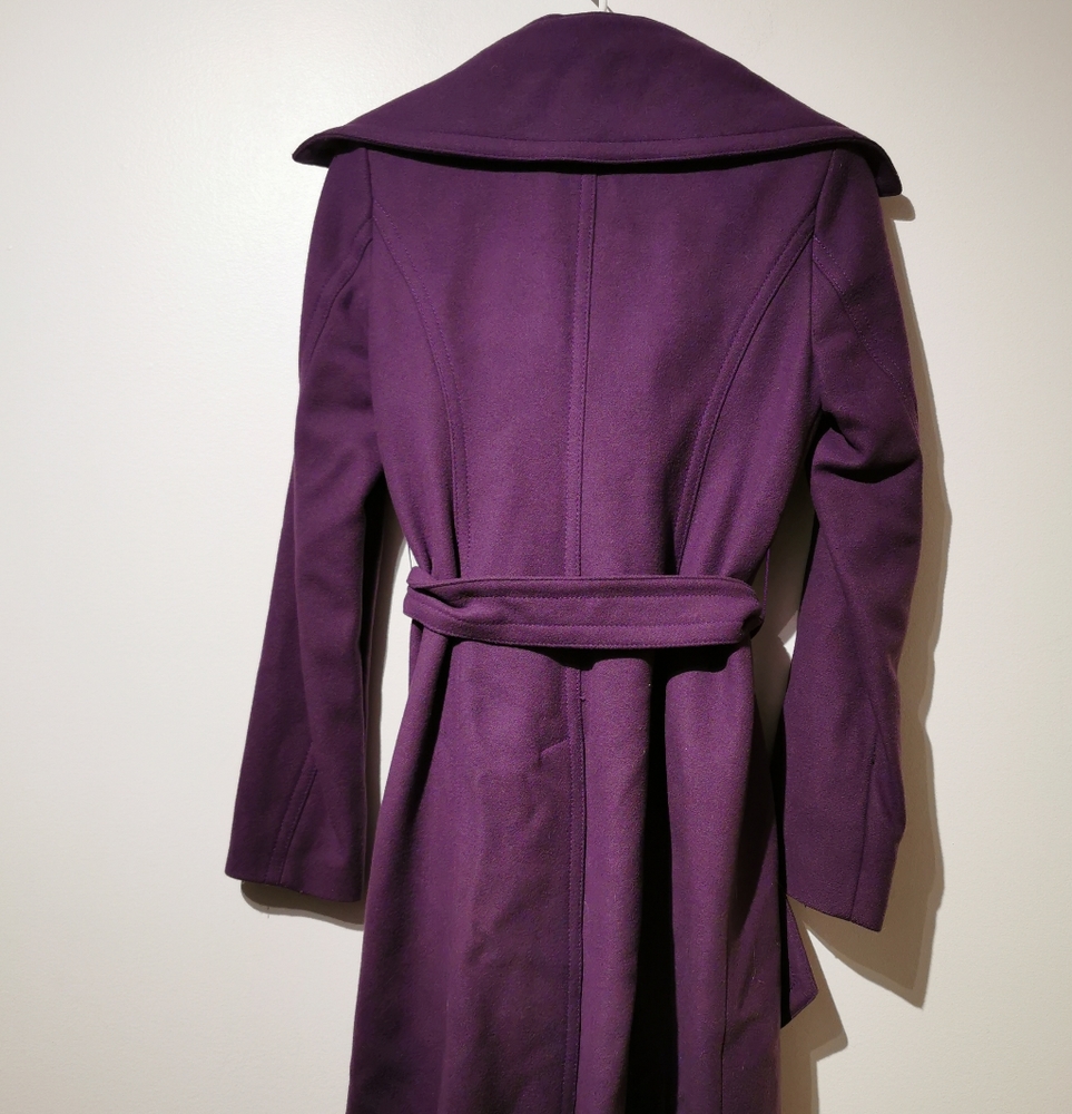Rare vintage Benetton purple 80% wool tie front hidden button coat s38 - Picture 6 of 6